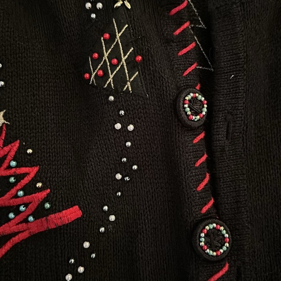 Vintage “ugly” sweater cardigan sweater embellishment’s Christmas trees beads - Picture 2 of 6